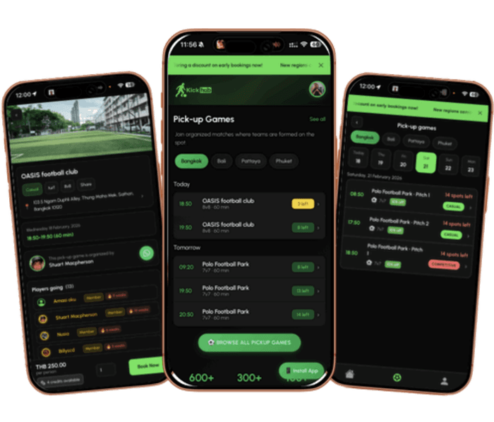 KickHub app shown on an iPhone